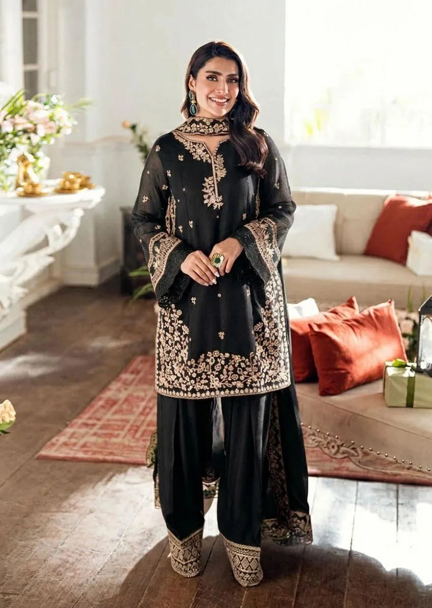 Black Embroidered Farshi Shalwar 3 Pcs Set