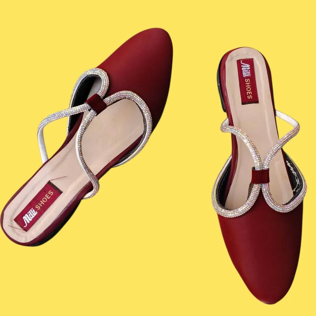Maroon Rhinestone Women’s Flats | Synthetic Leather | Aabroo Fashion