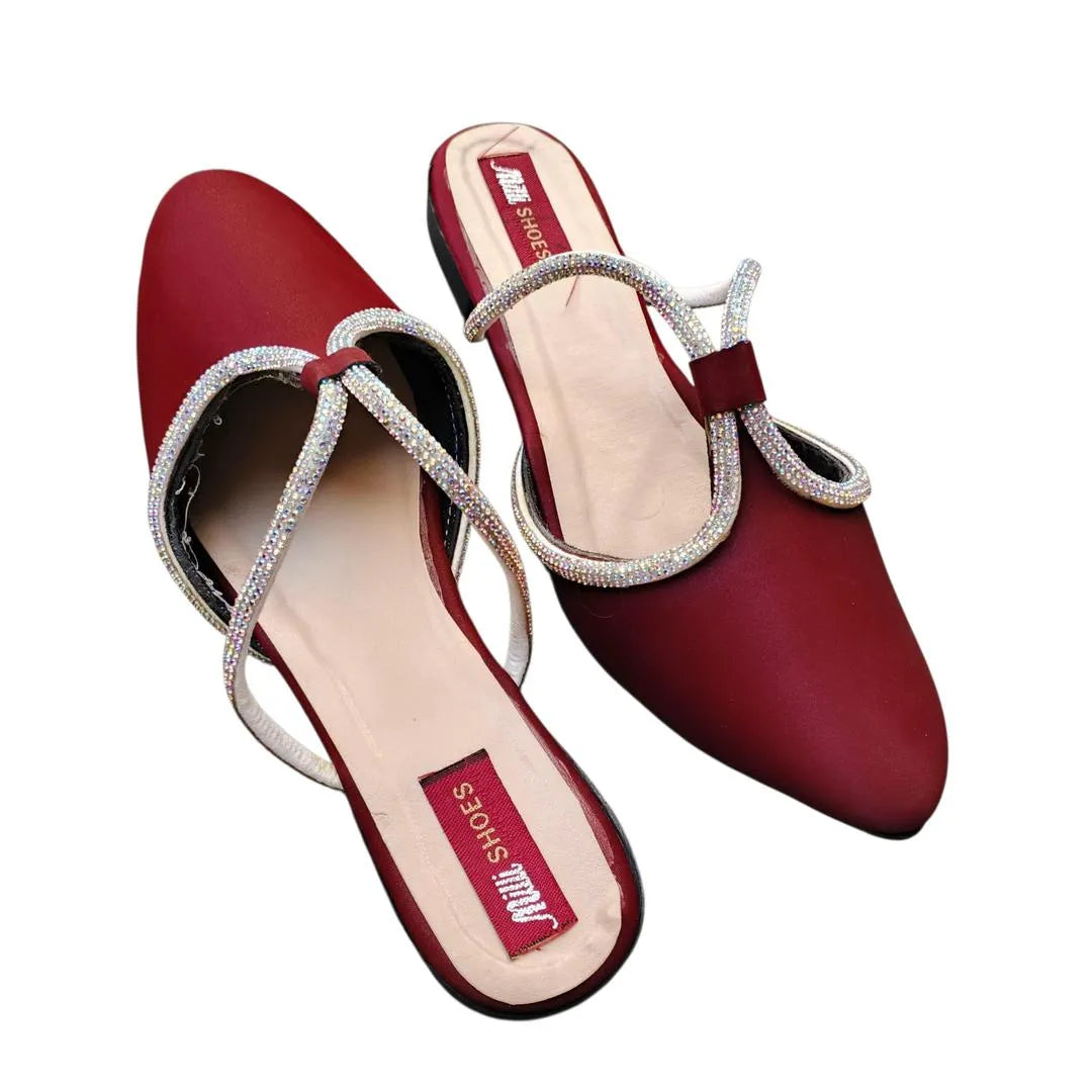 Maroon Rhinestone Women’s Flats | Synthetic Leather | Aabroo Fashion
