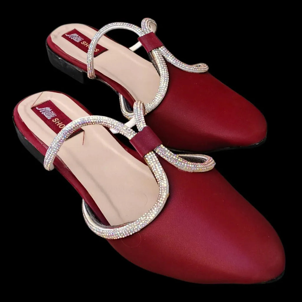 Maroon Rhinestone Women’s Flats | Synthetic Leather | Aabroo Fashion