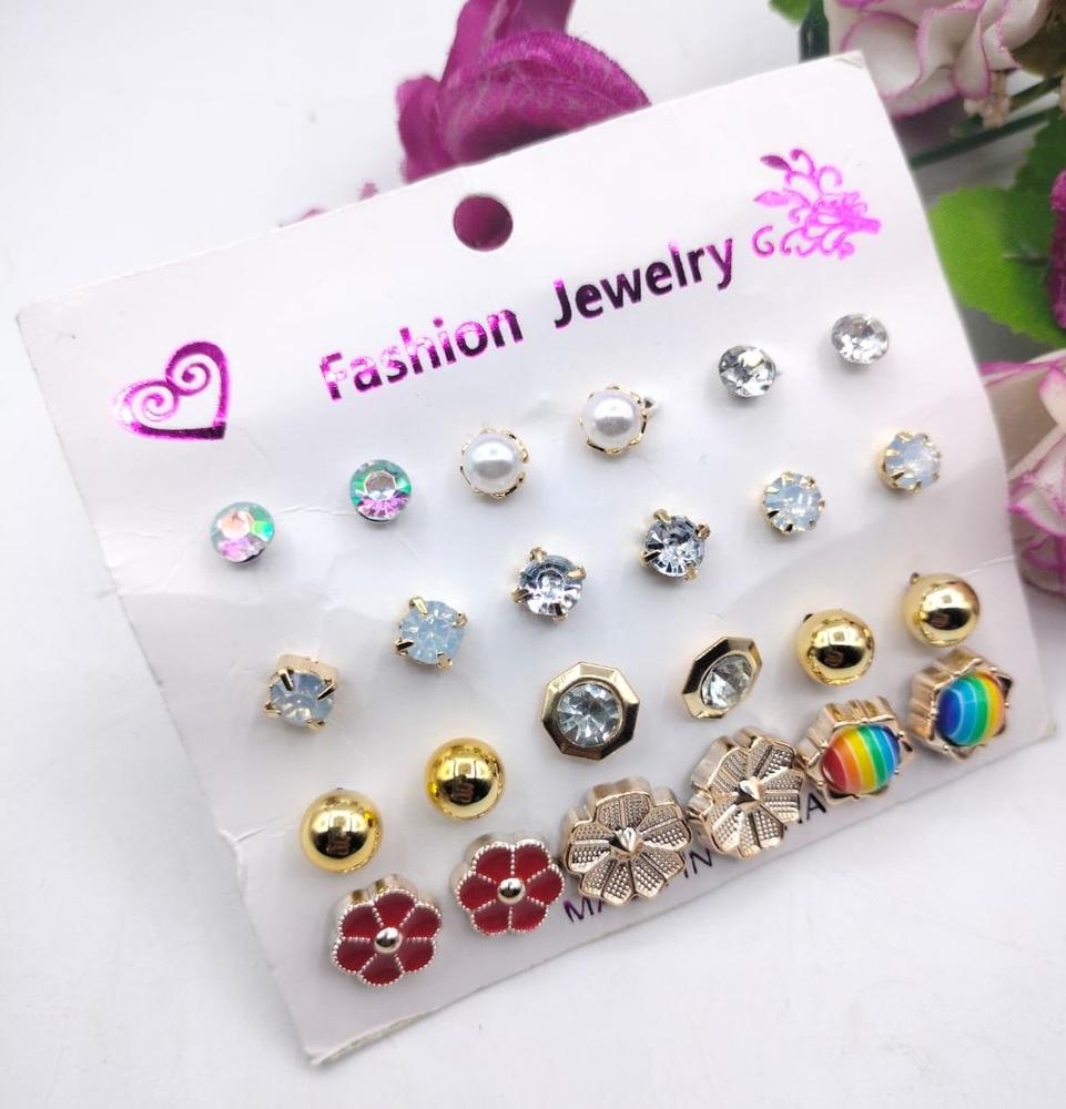 Artificial Red Earring Studs for Women | Pack of 12
