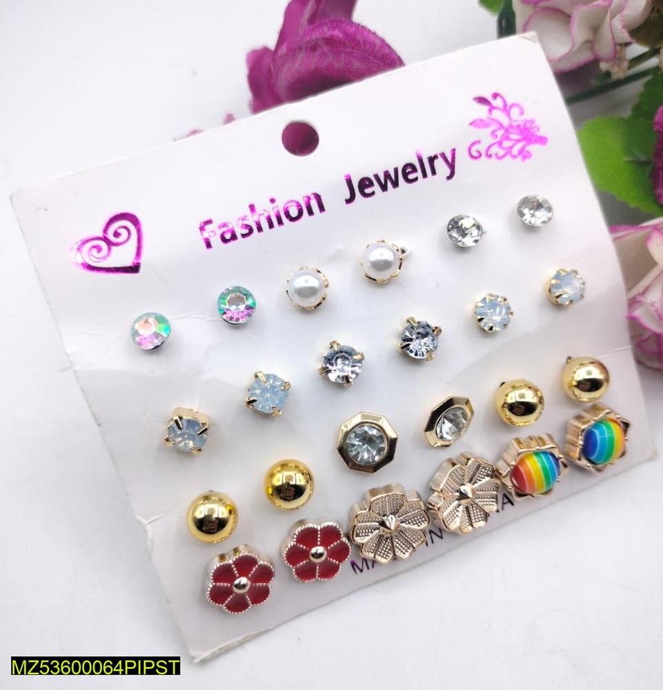 Artificial Red Earring Studs for Women | Pack of 12