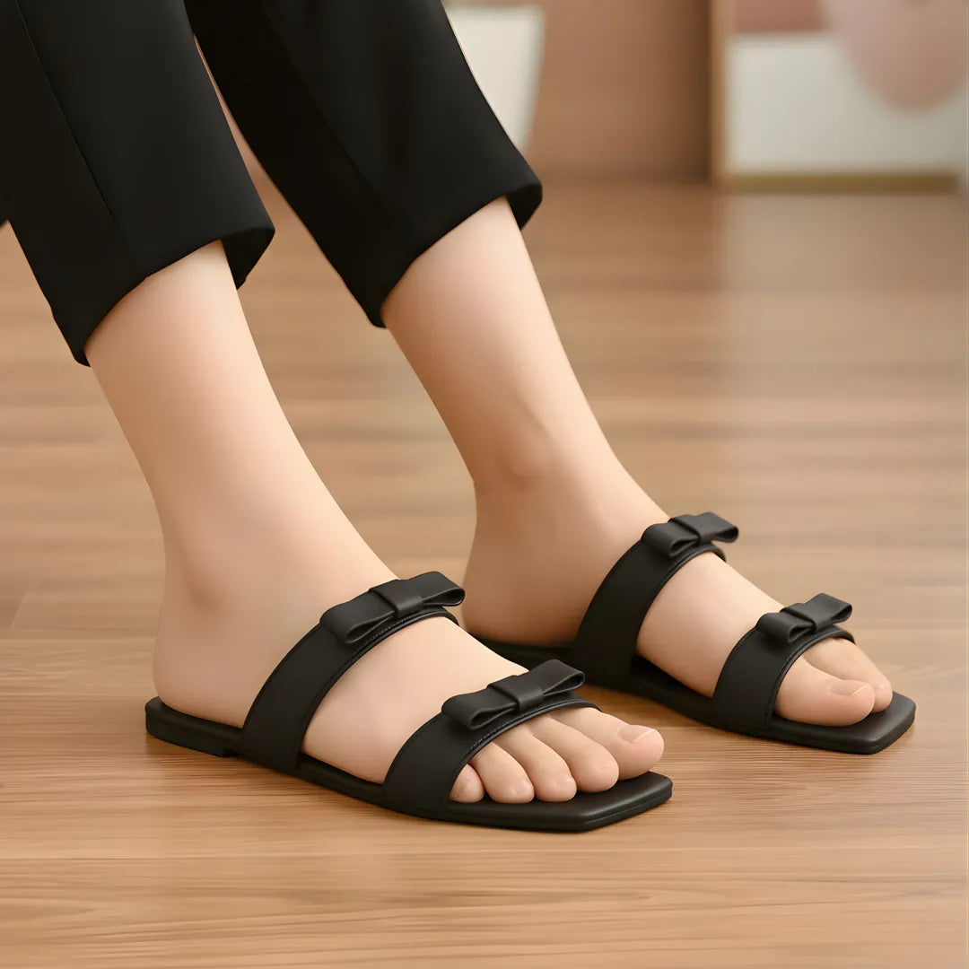 Black Bowtie Women’s Casual Sandals | Stylish Everyday Footwear