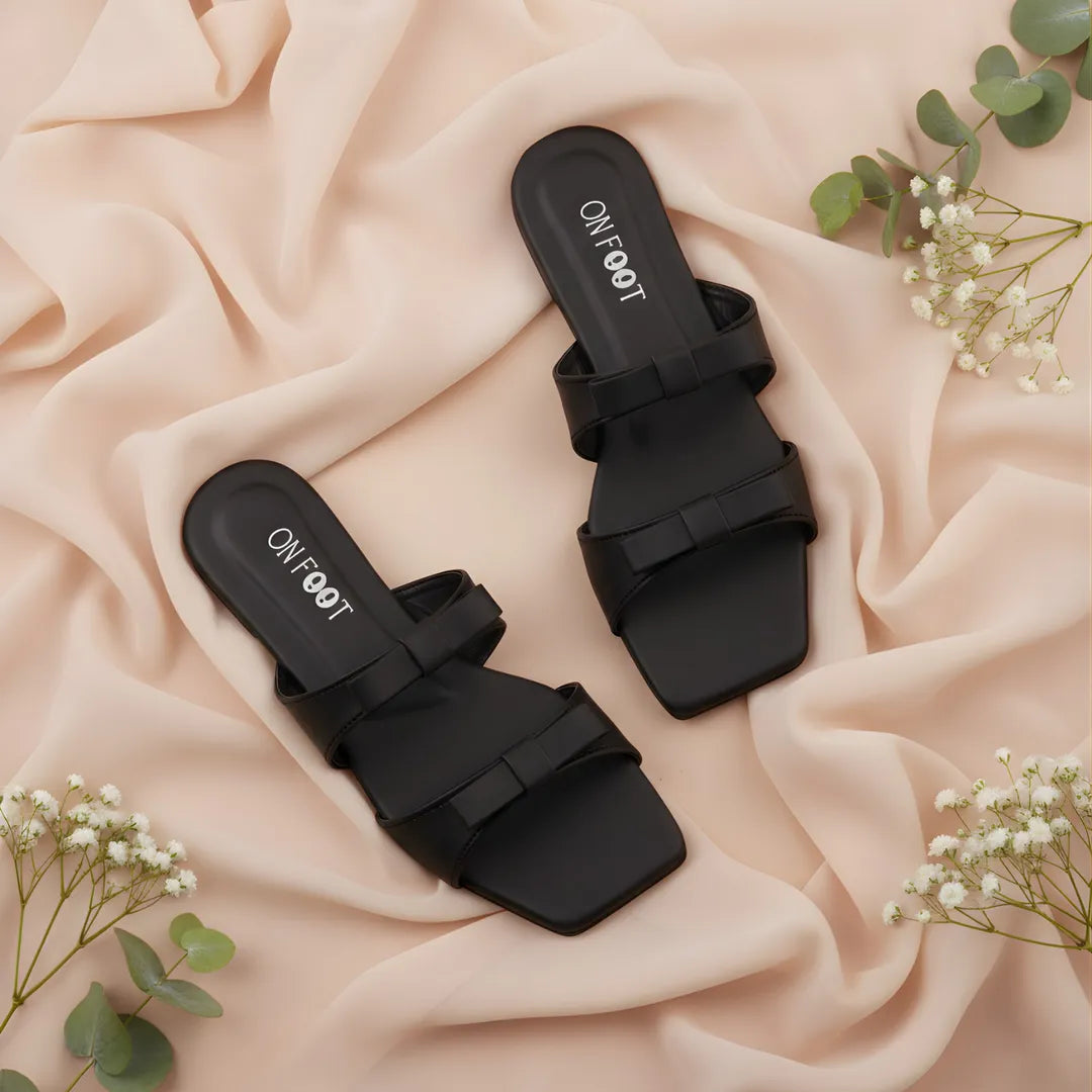 Black Bowtie Women’s Casual Sandals | Stylish Everyday Footwear